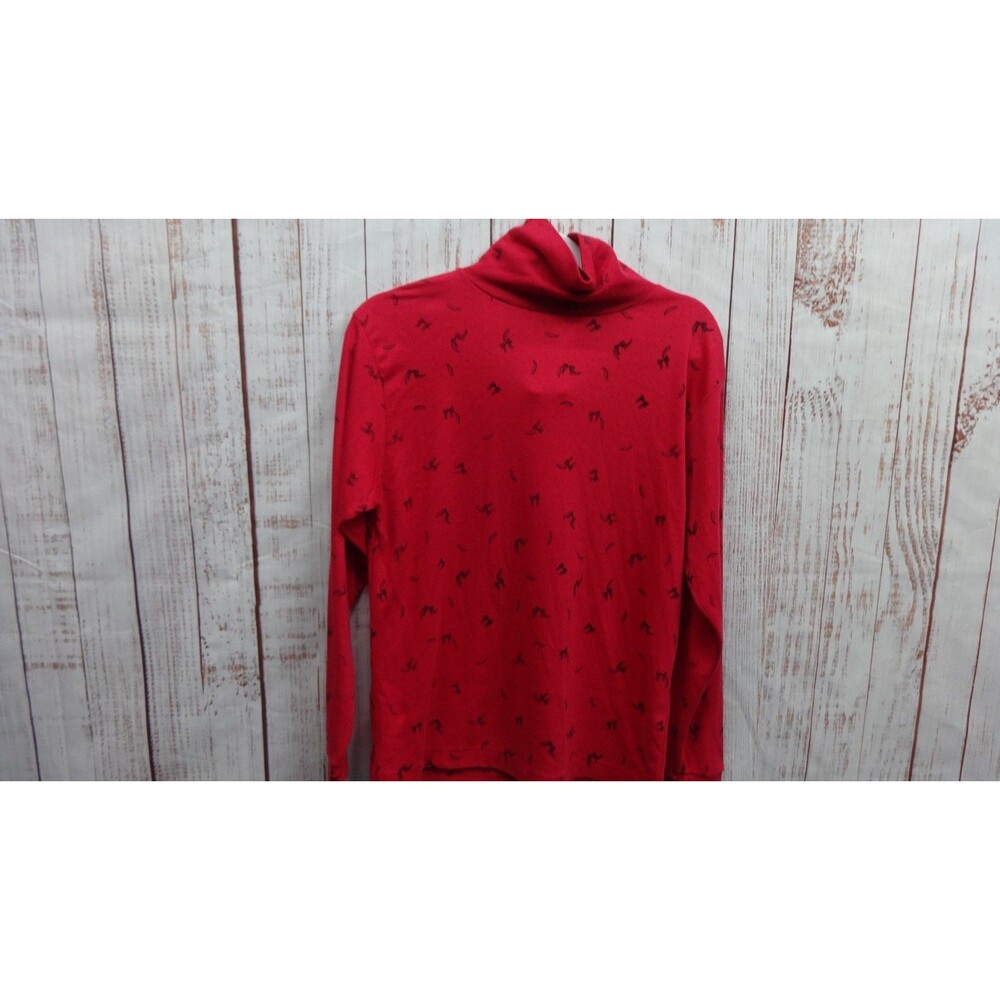 Vintage Cherry Stix Red Turtleneck Womens XL 1980s All Over Bow Print Casual